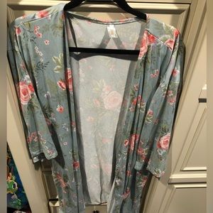 NWOT Flora Nikrooz Dusty Blue Short Floral Robe XL